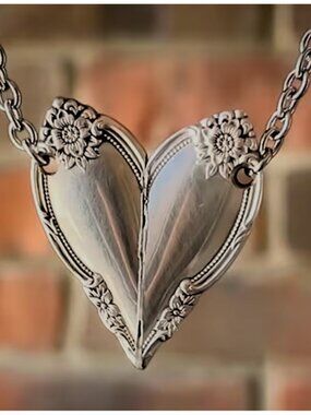 Heart-Shaped Pendant Cleverly Designed to Resemble Two Soldered Spoon Halves